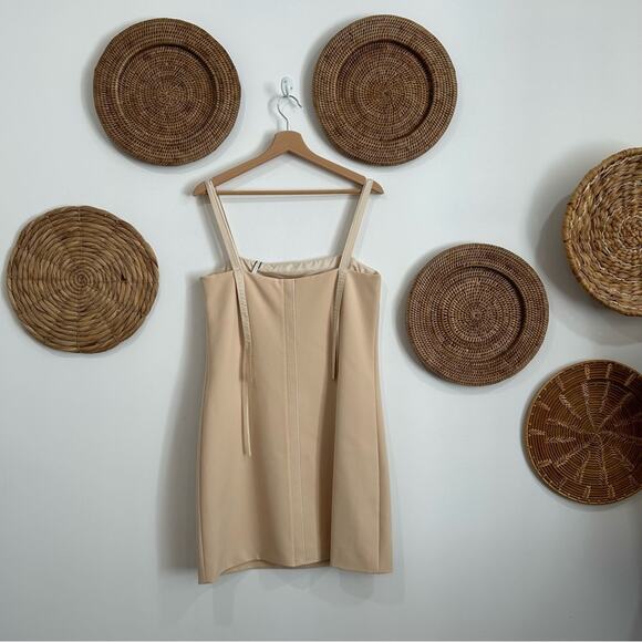 NEW $495 Helmut Lang Neutral Beige Tan Sleeveless Back Lip Mini Dress Large - Picture 3 of 10